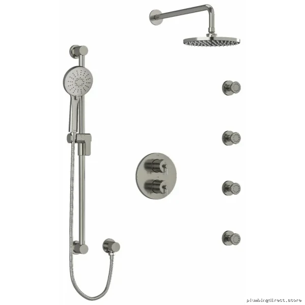 RioBel Thermostatic Shower Faucet with Ceiling Arm - Brushed Nickel Finish