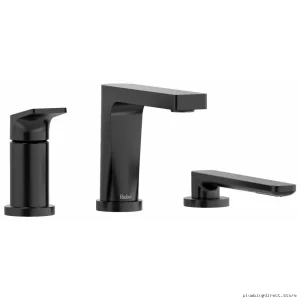 RioBel TOD16BK Black Tub Filler - 3-Hole Pressure Balance, Hand Shower Included