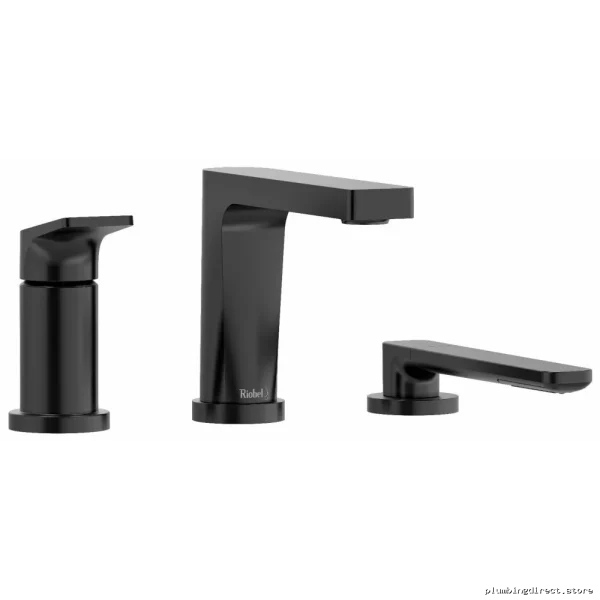 RioBel TOD16BK Black Tub Filler - 3-Hole Pressure Balance, Hand Shower Included