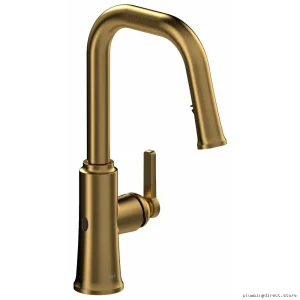 RioBel TTSQ111BG Brushed Gold U-Spout Touchless Pulldown Kitchen Faucet