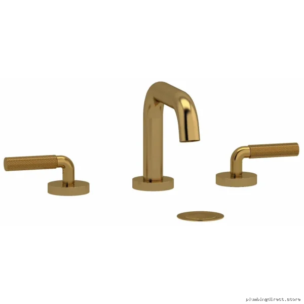 Riu Widespread Bathroom Faucet Kit | U-Shaped Spout, Knurled Lever Handle, 1.2 GPM Flow - Brushed Gold