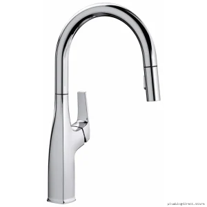 Rivana Space-Saving High Arc Kitchen Faucet with Pulldown + Spray - Chrome 442677 Blanco
