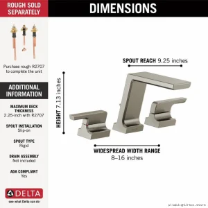 Roman Tub Faucet Trim, 3-Hole Lumicoat Stainless Finish - Pivotal T2799-SS-PR Delta