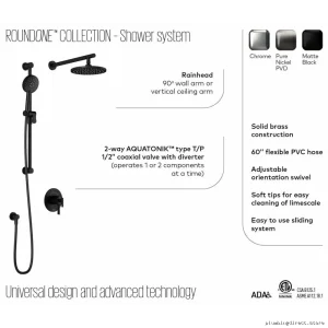 RoundOne Thermostat Vertical Ceiling Arm Shower Diverting System - Chrome BF...