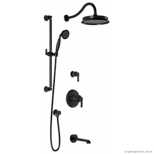 Rustik TD3 Thermostatic Shower System with Wall Arm (Valve-Free) - Black Chrome Finish, Easy Install