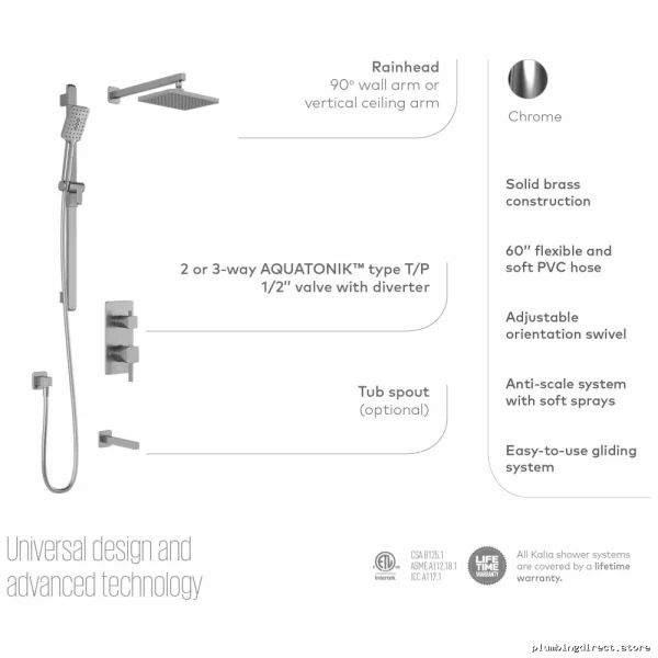 SquareOne TD2 Thermostatic Shower System - Chrome Integrated Diverter & Wall-Mounted Arm (BF₁₆₅₀₋₁₁₀) | Precision Temperature Control - Image 2