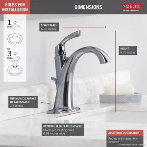 Sandover Chrome Single Hole Bathroom Faucet with Delta Handle - Model 15748LF