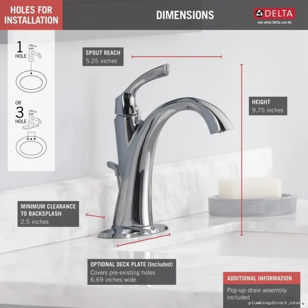 Sandover Chrome Single Hole Bathroom Faucet with Delta Handle - Model 15748LF