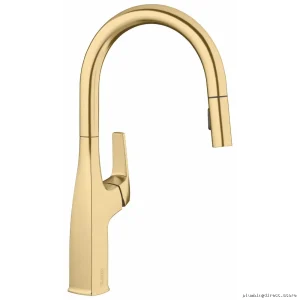 Rivana Satin Gold Kitchen Faucet with Pull-Down Spray - Model 442985 Blanco