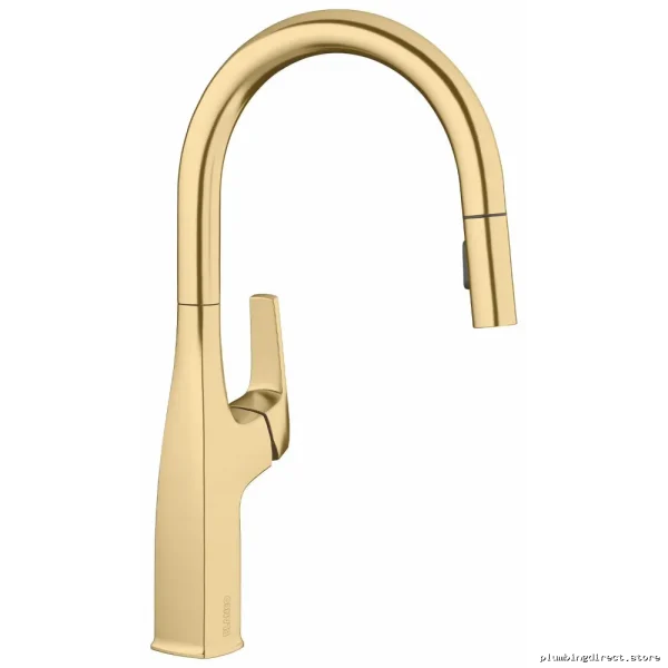 Rivana Satin Gold Kitchen Faucet with Pull-Down Spray - Model 442985 Blanco