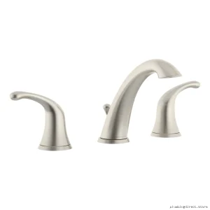 Satin Nickel Bathroom Sink Faucet Kit With Wide Spread Arms And Pop Up