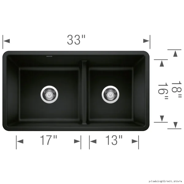 Silgranit Undermount Sink with Low Divide - 1.75 Bowl Coal Black by Precis U 402651 Blanco - Image 2