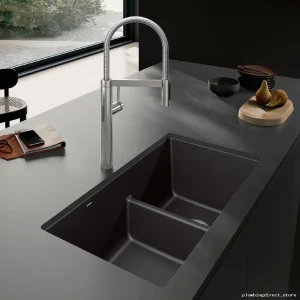 Silgranit Undermount Sink with Low Divide - 1.75 Bowl Coal Black by Precis U 402651 Blanco