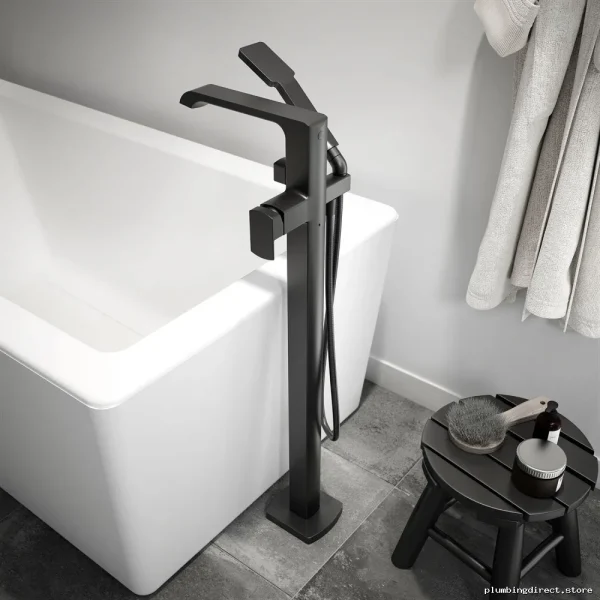 Sobrio Kalia Matte Black Pressure-Balanced Floor-Mount Tub Filler & Handheld Shower Trim – Model BF... - Image 2