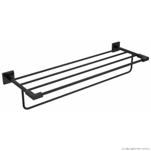 Space-Saving Black Towel Bar with Shelf - RIOBEL Kubik 24