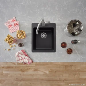 Liven Blanco Space-Saving Dual Mount Bar Sink - 1-Bowl Stainless Steel Coal Black 403666