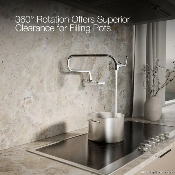 Graze Space-Saving Wall Mount Pot Filler - Premium Polished Chrome 22066-CP Kohler - Image 2