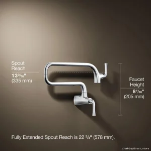 Graze Space-Saving Wall Mount Pot Filler - Premium Polished Chrome 22066-CP Kohler