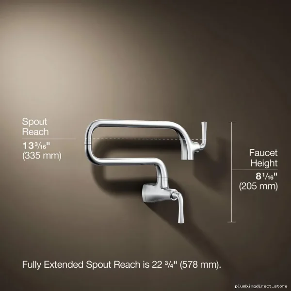 Graze Space-Saving Wall Mount Pot Filler - Premium Polished Chrome 22066-CP Kohler