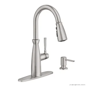 Spot-Resistant Stainless Steel Kitchen Faucet w/ Pulldown Spray & Soap Dispenser - Model 87395SRS