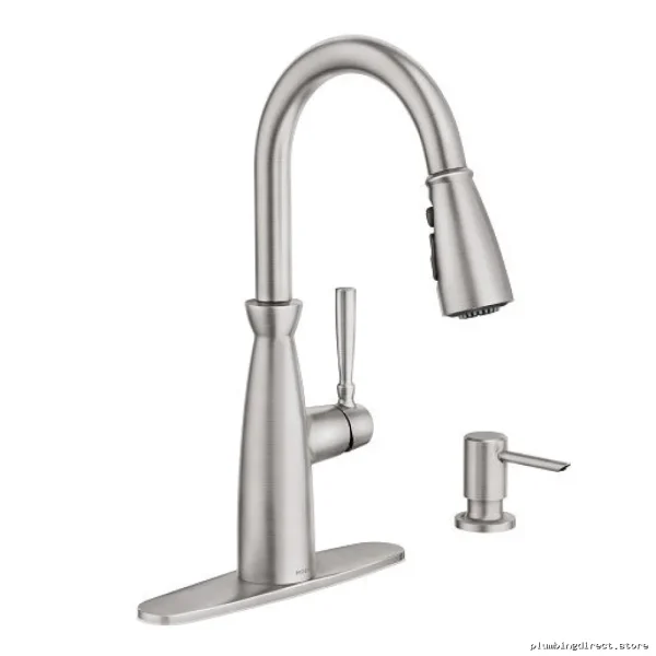 Spot-Resistant Stainless Steel Kitchen Faucet w/ Pulldown Spray & Soap Dispenser - Model 87395SRS