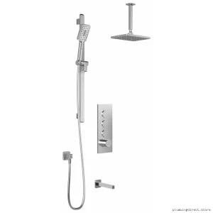 SquareOne TB3 Thermostatic Push Button Shower – Vertical Ceiling Arm Chrome