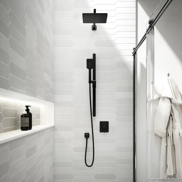 SquareOne TCD1 Thermostatic Coaxial Shower System with Wall Arm - Matte Black - Image 2