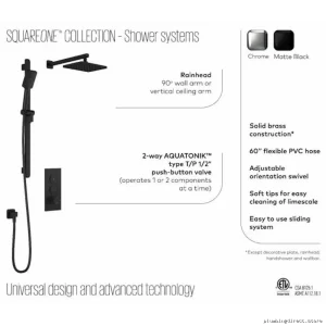 SquareOne TBChrome Thermostatic Push Button Shower w/Vertical Ceiling Arm(Fewer Valves)-KaliaBF