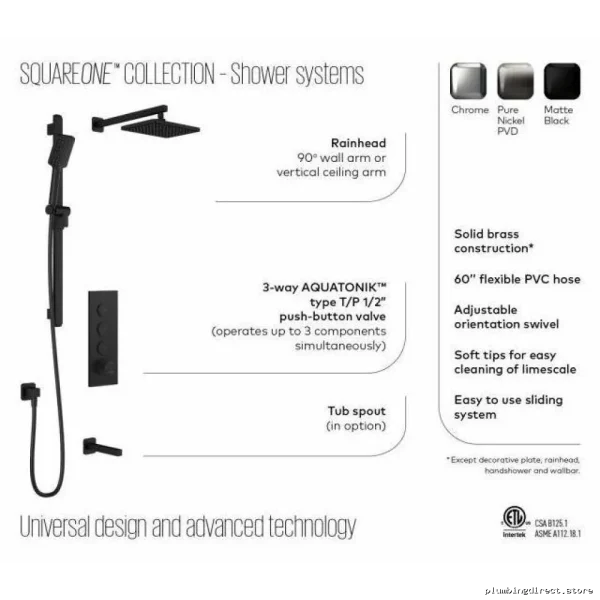SquareOne Thermostatic Push Button Shower with Wall-Mount Arm - Pure Nickel - Image 4