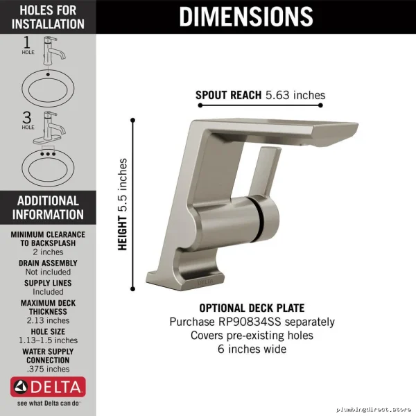 Lumicoat Stainless Single Hole Bathroom Faucet (No-Pop-Up Design) - Durable 599-SS-PR-LPU-DST