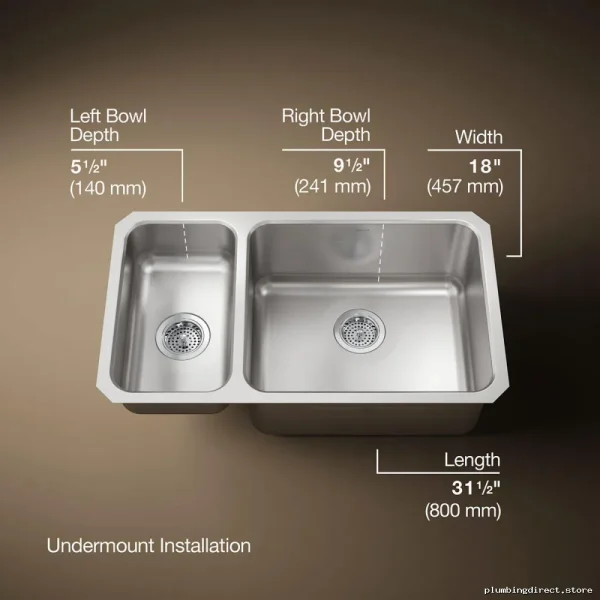 Stainless Steel 1.5 Bowl Undermount Sink - Undertone High/Low Profile (31-1/2 in) Model 3174-L-NA - Image 4