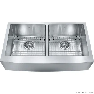 Stainless Steel 2 Bowl Apron Front Sink with Bottom Grids – Durable & Easy Clean
