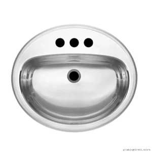 Stainless Steel Oval 3-Hole Drop-In Bathroom Sink | Kindred KSOV1821-7-3