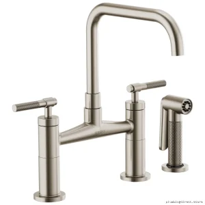 Stainless Steel Bridge Faucet with Square Spout & Knurled Handle - Brizo 62553LF-SS