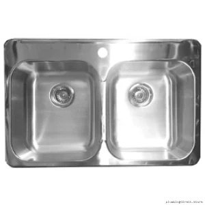 Stainless Steel Double Bowl Drop-In Sink - 8 Inch Deep, 1 Hole Kitchen Sink