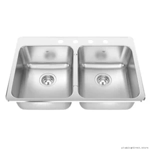 Stainless Steel Double Bowl Drop-In Sink with Bottom Grid Drain - 3-Hole Faucet Mount Kindred CDLA2031/8S/3