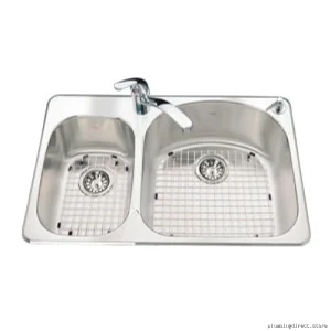 Durable Stainless Steel Drop-In Sink - Dual Bowl Design with Drainboard & Modern Style