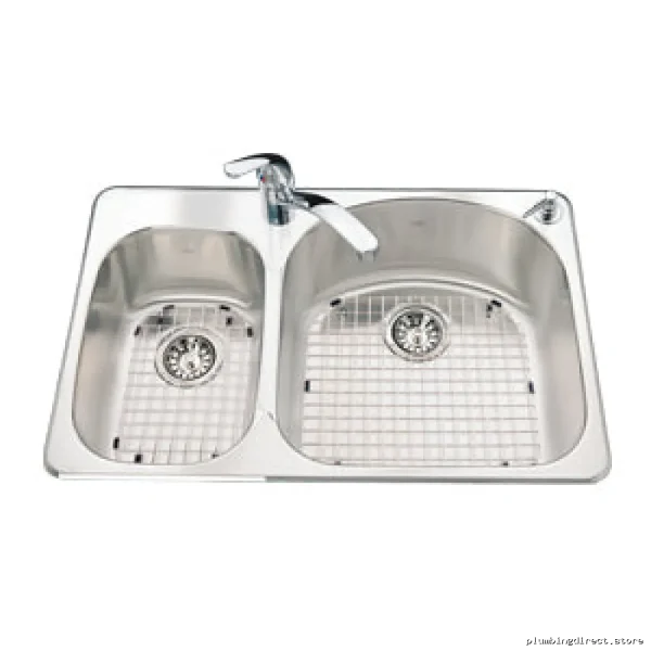 Durable Stainless Steel Drop-In Sink - Dual Bowl Design with Drainboard & Modern Style