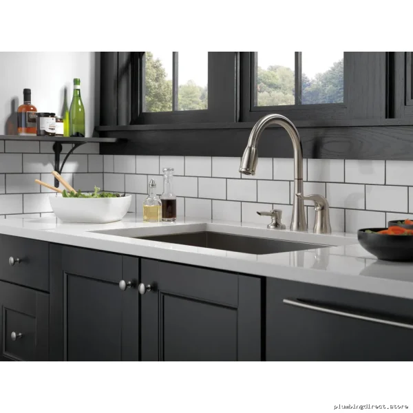 Stainless Steel Kitchen Faucet with Pull-Down Spray & Soap Dispenser | Kate Delta 16970-SSSD-DST