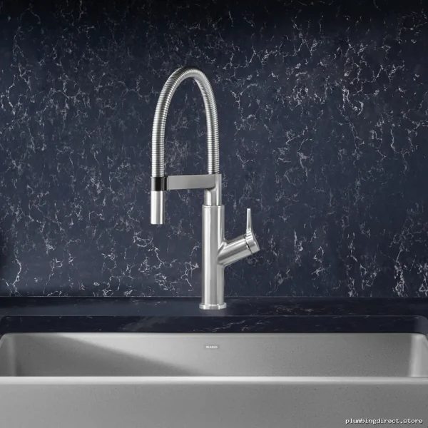 Stainless Steel Kitchen Faucet with Spring-Activated Pulldown Spray - Solenta Blanco 401991