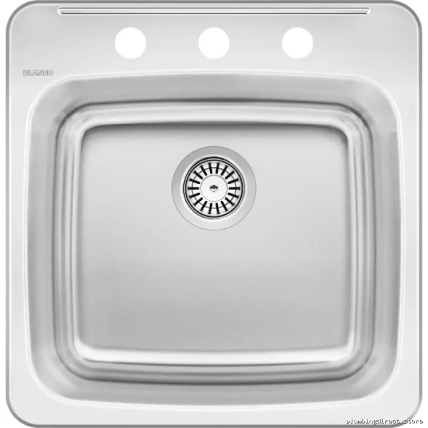 Stainless Steel Laundry Sink Drop-In Single Bowl 3-Hole Drain (8cc) Horizon Series 401651 Blanco