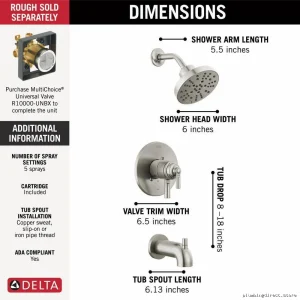 Stainless Steel Tub/Shower Trim Kit – Saylor Monitor Model SS-Delta
