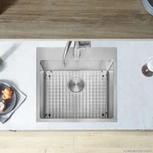 Single Bowl Stainless Steel Quatrus R15 Drop-In Kitchen Sink, Durable Undermount Design