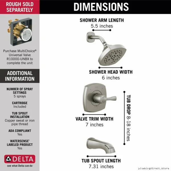 Stainless Steel Tub & Shower Trim Kit - Stryke T Series Delta Finish