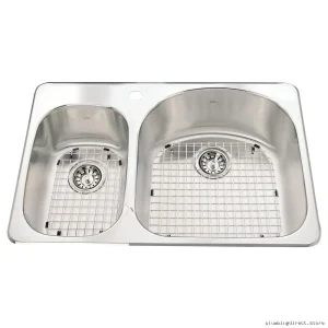 StainlessSteel TwoHole DualBasin UndermountSink WithDrainGrid