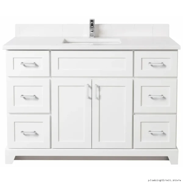 Stonewood 48" Modern Shaker Vanity - White Carrera Marble Top with Chrome Faucet & Classic White Cabinets