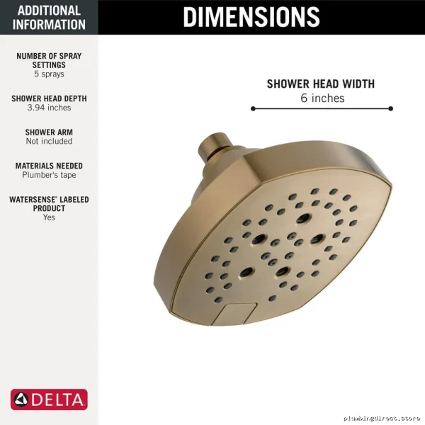 Stryke H2Okinetic 5-Setting Delta Showerhead - Champagne Bronze - Image 2