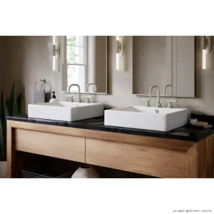 Symmons Dia Modern Wide Spaced Bath Faucet with Pop Up – Satin Nickel Finish