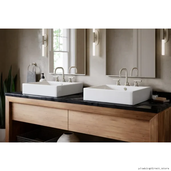 Symmons Dia Modern Wide Spaced Bath Faucet with Pop Up – Satin Nickel Finish