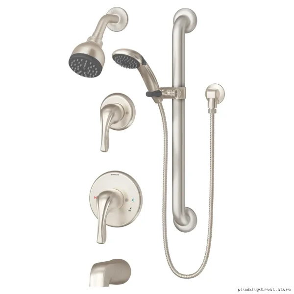 Symmons Satin Nickel Tub & Shower System - 9606-PLR-1.5-STN, Modern Design - Image 2